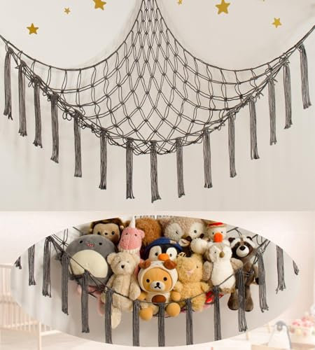 mirolam Teddy Hammock - Toy Storage Hammock for Stuffed Animals - Teddy Bear Storage - Soft Toy Storage Net - Nursery Preppy Room Decor