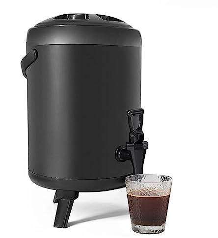VDLLQYN, Isolierter Getränkespender mit Edelstahl, isoliert, doppelwandig, matte Oberfläche, schwarz, for Kaffee, Tee, Milch, Suppe, Familie, Party, Café, Buffet ,Bierzapfanlagen(6L)