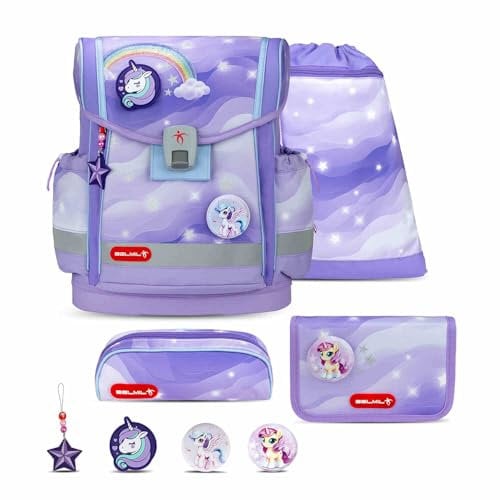 Belmil Classy Plus Schulranzen Set 5-teilig mit Brustgurt (405-78/AG/S) (Over The Rainbow)