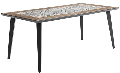 Dehner Gartentisch Lissabon, bis zu 6 Sitzplätze, 178.5 x 74 x 88.5 cm, Aluminium pulverbeschichtet/Keramik, dunkelgrau/bunt
