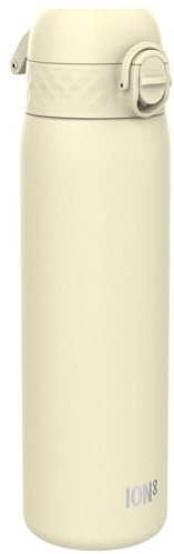 Ion8 Gourde Inox Léger, 600ml, Non Isolé, Anti-Fuite, Facile à Ouvrir, Verrouillage Sécurisé, Lavable au Lave-Vaisselle, Poignée de Transport, Durable, Acier Inoxydable, Blanc Crémeux
