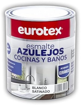 EUROTEX Pintura para Azulejos al Agua con muy buena adherencia SIN imprimación - Disponible en una gran variedad de colores - En Brillante o Satinado - Formato 750 ml (Gris Azulado Satinado)