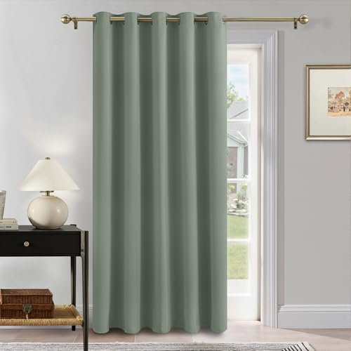 PONY DANCE Sage Green Window Blackout Curtain with Eyelet for Living Room, Thermal Insulated Energy Saving Curtain 90 Inch Drop Extra Long Drapes for Room Darkening, 1 Panel, W66 X L84