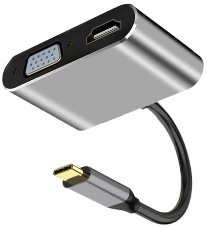 Adaptador USB C a DVI VGA, convertidor de video múltiple masculino a femenino, USB 3.0 VGA PD Adaptador, Centro de HDTV multiport portátil 4-in-1 para presentaciones de conferencias en casa de entrete