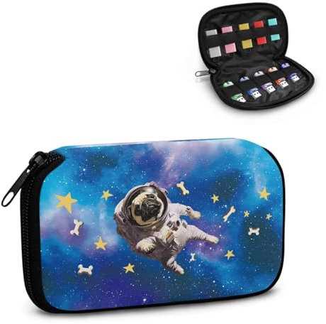 Xoenoiee USB-Stick-Hülle, Motiv: Mops, Knochen, Galaxie-Muster, USB-Speicherhülle, leichter USB-Flash-Laufwerk-Halter, tragbare elektronische Organizer-Tasche für Daumenlaufwerk