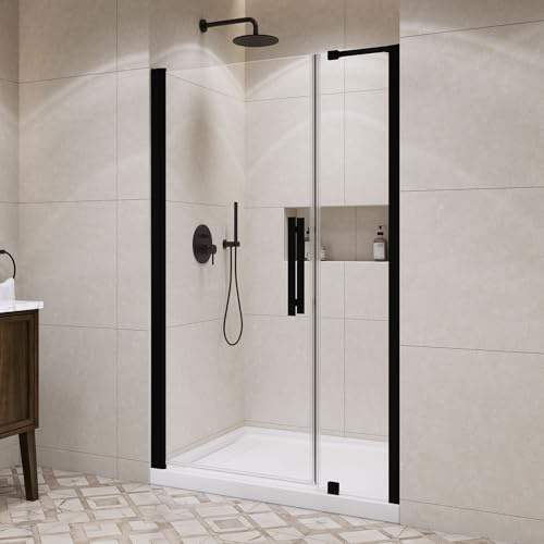 OVE Decors Pasadena 48 in. W x 36 in. D x 74 3/4 in. H Alcove Frameless Pivot Shower Door Kit in Black with Base Pan, 2025