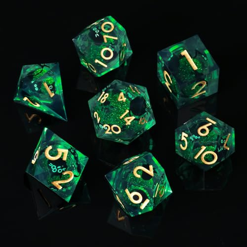 7 Stück DND Polyedrische Würfel Set Liquid Core Kätzchen D&D Würfel für Dungeons and Dragons RPG MTG Pathfinder Rollenspiele Spielwürfel D4 D6 D8 D10 D12 D20 D%