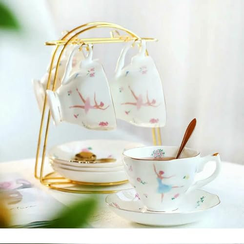 DHGLX Juego de Tetera y portavasos de cerámica Inglesa, Taza de café de Porcelana Pintada a Mano, cafetera, vajilla de Porcelana para el té de la Tarde