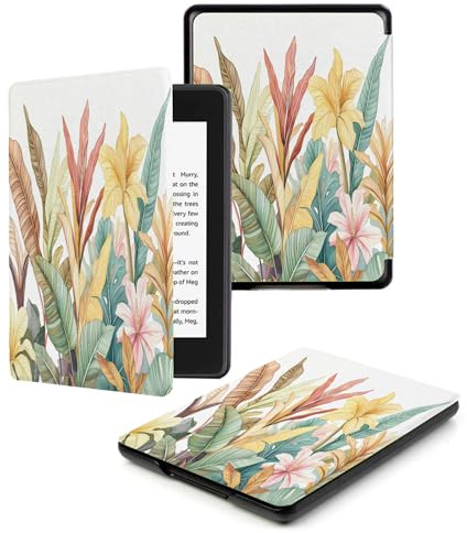 Custodia per Kindle Oasis (9a e 10a generazione,versione 2017/2019) Custodia in pelle PU per Kindle Oasis custodia,Foglie Verdi E Fiori