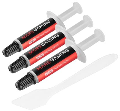Mars Gaming MT0X3, Kit 3x Pasta Termica CPU, Alta Conduttività Termica 6 W/m·K 280 °C, Non Conduttiva con Nanotecnologia, Applicazione Facile e Uniforme con Spatola e Applicatore, 3x1g (3g), Grigio