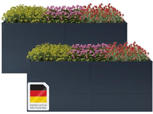 STEELSØN Icarus Hochbeet aus Metall – Pflanzenbeet in Anthrazit für Garten & Balkon – Pflanzenkübel mit offener Bodenstruktur stabil & wetterfest – Gartenbeet für Blumen, Gemüse 200x75x80 cm – 2er-Set