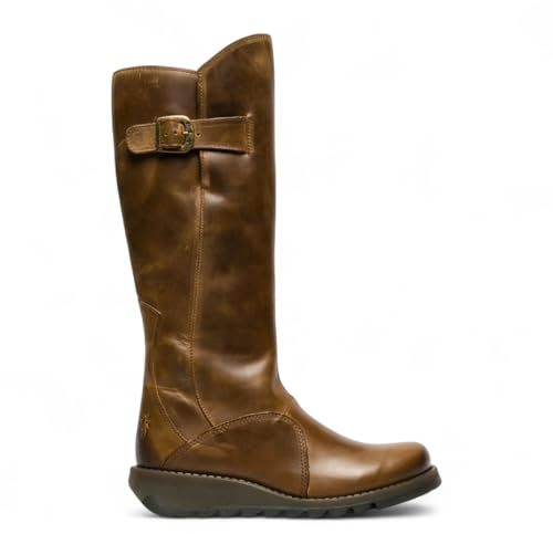 Fly Womens MOL 2 Leather Wedge Heel Knee High Zip Up Boots