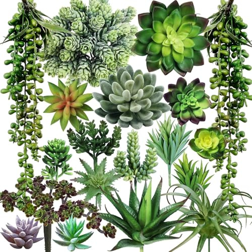 19 Pcs Fake Artificial Plants Wohnaccessoires Deko Grün Kunstpflanze Klein Sukkulente Mini Künstliche Fleischfressende Pflanzen Home Decoration Flur Wanddeko Garten Badezimmer Schlafzimmer Tischdeko