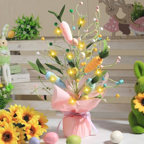Osterdeko Baum Lichter, LED Osterbaum Licht Ostern Deko Baum mit LED Lichterkette Lichterbaum mit Bunt Ostereier Künstliche Frühling Deko led Baum Innen Batteriebetrieben für Frühlingsdeko Oster (C)