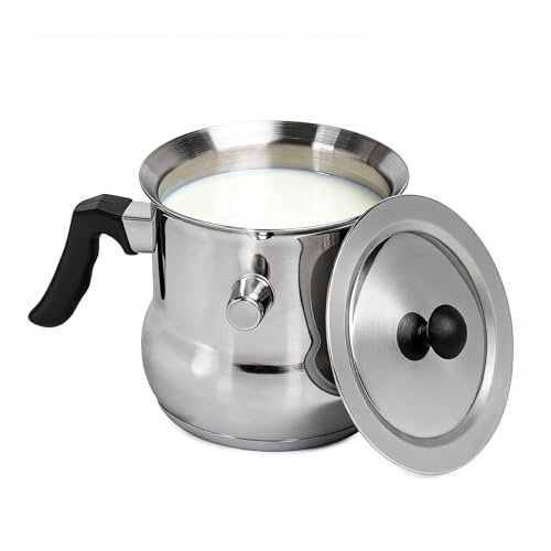 Milchtopf Doppelwandig Induktion, Milchtopf Edelstahl mit Deckel | 1.5L Wasserbad Simmertopf, Kochtopf mit Pfeife, Wassertopf Induktion, für Elektro Gas Induktion