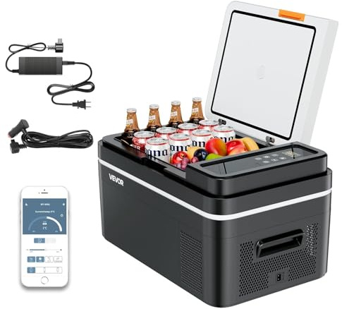 VEVOR Nevera Portátil para Coche 12/24 V CC 100-240 V CA con Compresor, Control de Temperatura de -20 °C a 20 °C, con Aplicación, Congelador de 22 L para Autocaravanas, Camping, Barcos, Pesca