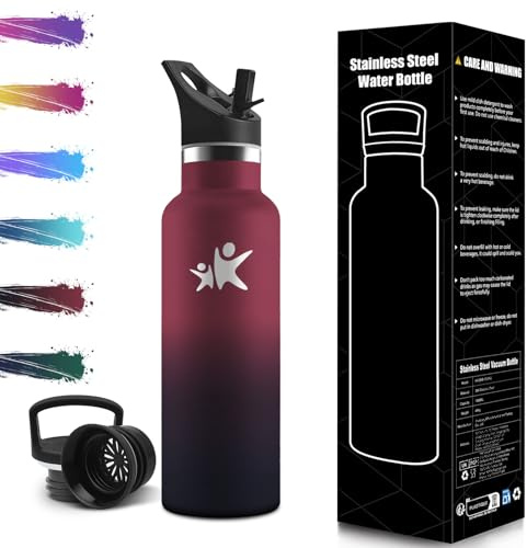 Gourde Isotherme 500 ML, Gourde INOX avec Paille, Réutilisable, Bouteille d'eau sans BPA, Anti-Fuite, Isolation sous Vide en Acier Inoxydable à Double Paroi, pour Enfants, Adultes, Sport