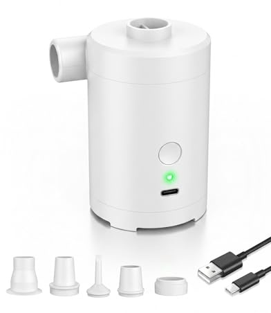 Zenmos Elektrische Luftpumpe für Luftmatratze,3600mAh Akku Wiederaufladbar,Schnelles Auf- und Abpumpen,mit 5 Düsen für Schwimmbecken, Luftmatratzen, Camping & Reisen,Weiß