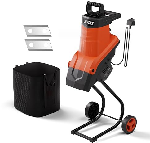 AIVOLT Trituratore da giardino da 2500 W, cippatrice elettrica per legno, schiacciare fino a 45 mm, velocità 3600 giri/min, cavo di alimentazione da 10 m, lame in acciaio reversibili con borsa di