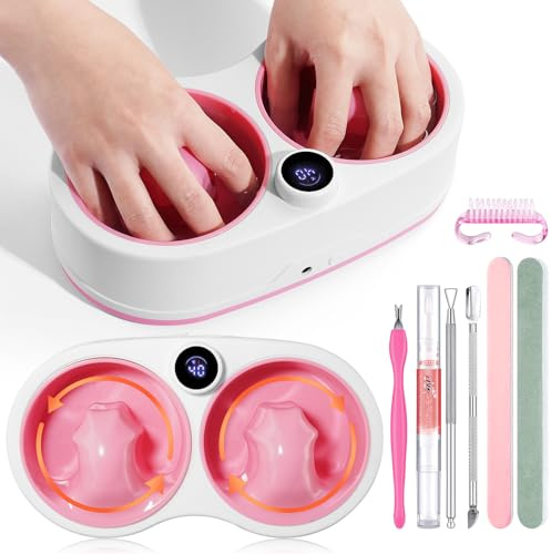 Dual Nail Soaking Bowl Electric: 31-50°C Temp Control Nail Soak off Bowl for Gel Polish Dip Acrylic Nails Remove- Heated Manicure Nail Remover Bowl Acetone Proof for Beginner Salon Home