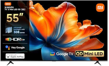 XIAOMI TV S Mini LED 55 pollici (140 cm), QLED Mini LED Televisore, 4K UHD, Smart TV con Google TV, HDR10+, Tuner DVB-C/S/S2/T/T2, 60Hz con 120Hz Game Boost Mode, MEMC, Dolby Audio, Airplay 2