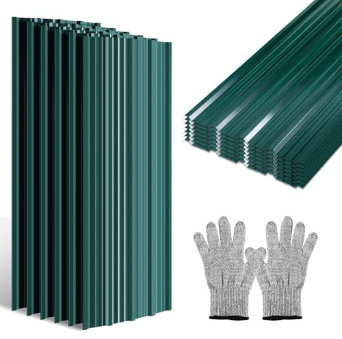 Yugodex 36x Trapezblech Profilblech 129×46 cm Set Grün – 21 m² Dachblech aus verzinktem Stahl 0,25 mm – Dachplatten für Gartenhaus, Geräteschuppen, Carport & Garage – inkl. Schnittschutzhandschuhe