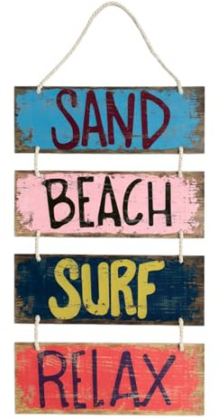 Riess Ambiente Maritimes Wandschild SURF & Beach - 50x110cm - buntes Holzdesign Deko-Schild, lackiert