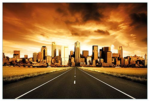 Wallario Küchenrückwand selbstklebend 90 x 60 cm, Motiv: Skyline am Ende der Straße | Spritzschutz abwischbar & pflegeleicht