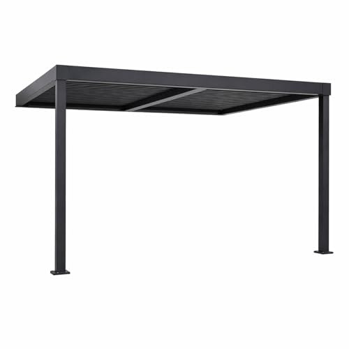 Pergola Bioclimatique Adossée SIFNOS Noir 3x3 m | Structure aluminium, lames acier galvanisé à manivelle, 2 pieds, montage adossé