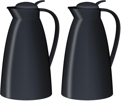 alfi ECO 1,0l, black, Isolierkanne mit hygienischem Hartglaseinsatz aus Kunststoff, Drehverschluss mit bequemer Drucktaste, Ausgießen mit einer Hand, ideal als Kaffeekanne, Teekanne, BPA-frei