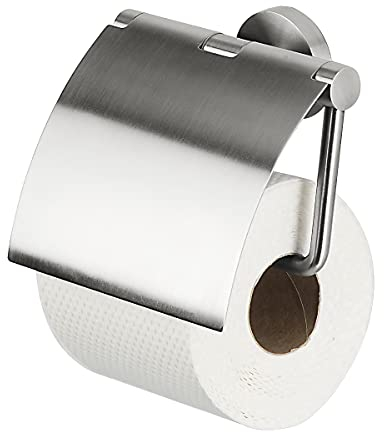 Geesa Nemox Toilettenpapierhalter mit Deckel, Toilettenrollenhalter, Edelstahl gebürstet, 128 x 127 x 51 mm