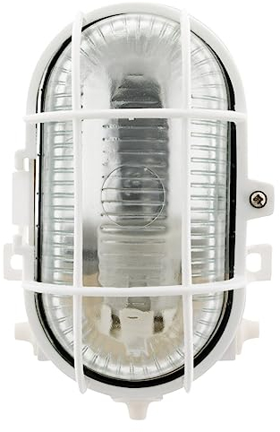 Zenitech - Hublot Ovale 60W IP44 E27 - Socle en Plastique Haute Résistance avec Grille de Protection - Éclairage Extérieur pour Jardin et Terrasse - Blanc