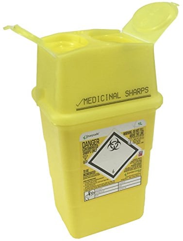 Sharpsafe 1L YELLOW BIO HAZARD BLADE SYRINGE NEEDLE CLINICAL LABELLED WASTE SHARPS BOX BINS