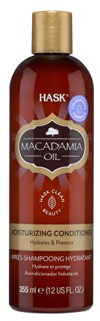 HASK Feuchtigkeitsspendender Conditioner mit Macadamiaöl – für alle Haartypen, farbsicher und tierversuchsfrei – 1 Flasche mit 355 ml