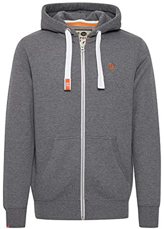 !Solid SDBennZip Herren Sweatjacke Kapuzenjacke Hoodie mit Kapuze Reißverschluss Kordelzug Label-Details Baumwollmischung Regular fit, Größe:L, Farbe:Grey Melange (8236)