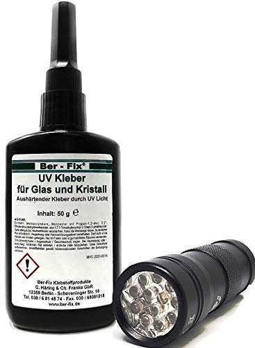 Ber-Fix 50g UV-Kleber niedrigviskos Plus UV Taschenlampe 12er Led