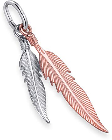 MATERIA Women's Necklace Pendant Feather Rose Gold Filled over Sterling Silver Two-Tone #KA-132