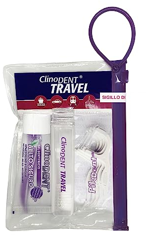 Clinodent Travel Mundhygiene Kit Taschen: Tasche, verschließbare Zahnbürste, Mundspülgel für sicheres Atmen ohne Ausspülen, Zahnseidengabeln