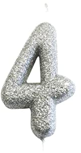Anniversary House Metallic Silver Glitter Candle, Number 4, 4th Birthday Cake Topper, 7 Centimeters, AHC40/4