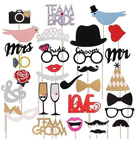 Hochzeit Photo Booth Requisiten, Queta 31 Stück Fashion Photobooth Requisiten mit Stöcken und Kleber, Dekoration für Geburtstage, Valentinstag, Urlaubs Party, Garten Parteien