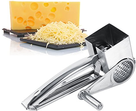 Rallador de Queso Rotativo, Haofy Manual Molinillo de Queso de Acero Inoxidable, Picadora de Verduras de Manivela con Tambor Extraíble, Rallador de Cocina para Queso, Ajo, Jengibre