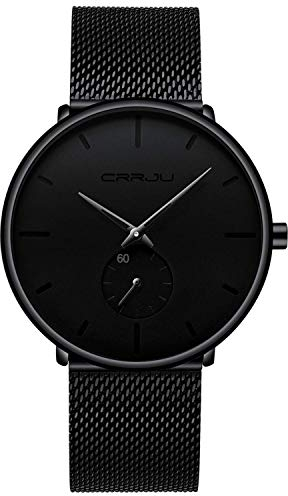 Herren Uhren Ultra Dünne Schwarze Minimalistische Quartz mit Edelstahl Und Gold Zeiger Uhren fur Männer Klassische Elegantes Geschenk (Schwarz-01)
