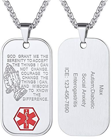 Supcare Placa Rectangular Cruz Roja con Mano de Oración y Letras Biblia Collar Personalizado Acero Inoxidable 316L para Hombres y Mujeres Joyería Religiosa Personalizable con Textos