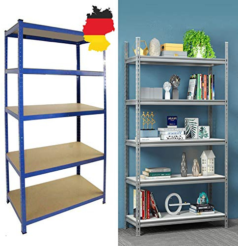 Schwerlastregal 170x75x30cm (HxBxT) Regal Metall 5 Etagen Kellerregal, Lagerregal, Werkstattregal oder Garagenregal - 5 MDF-Platten, Tragkraft bis zu 875kg - Blau