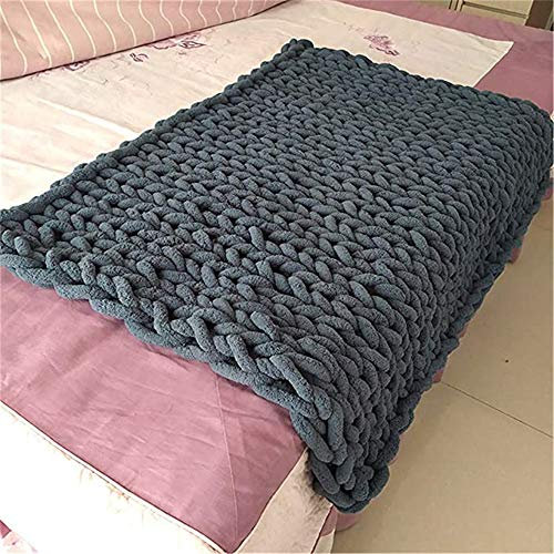 Nicole Knupfer Decke Grob Gestrickte Kuscheldecke Grobstrick Wolldecke Tagesdecke Strickdecke Überwurf Zuhause Dekor Geschenk (Dunkelgrau,80 * 100cm)