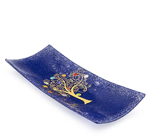 SOSPIRI VENEZIA Svuotatasca Piatto Soprammobile Albero della Vita Vetro Murano Decorato Murrine e Foglia Oro Idea Regalo Realizzato a Mano Made Italy (30x13 cm)