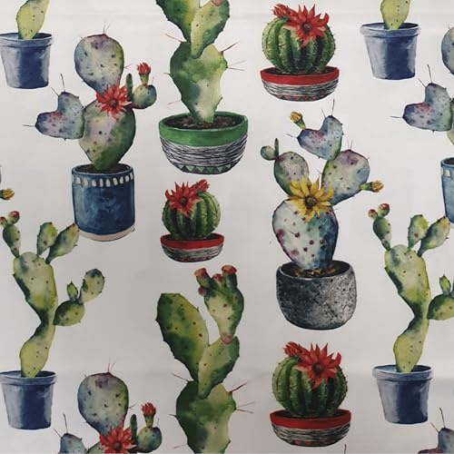Tela de Sarga por Metro - Ancho 140 cm - Impresión digital - Ideal para Decoración, Ropa, Cortinas y Manualidades - Elegante, Suave y Fácil de Trabajar (197-Cactus)
