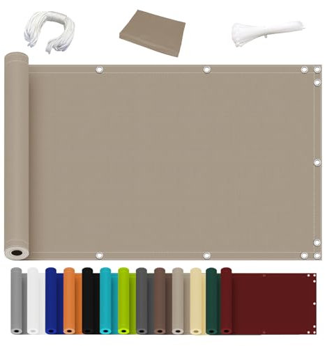 Ziligengsheng Balkon Sichtschutz Ohne Bohren, (700 Größen 7 Farben) Blickdichte Balkonverkleidung Balkonabdeckung Wetterfest UV-Schutz 100% Schutz der Privatsphäre für Balkon Garten Taupe 85x600cm