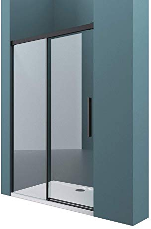 Mai & Mai Duschtür Nischentür dusche Duschabtrennung Duschkabine 130x195cm Schwarz Nischenschiebetür 6mm ESG-Sicherheitsglas inkl. Soft-Close Teramo12K