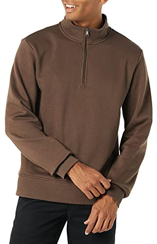 Amazon Essentials Felpa in Pile A Maniche Lunghe con Zip Corta Uomo, Marrone Medio, XXL
